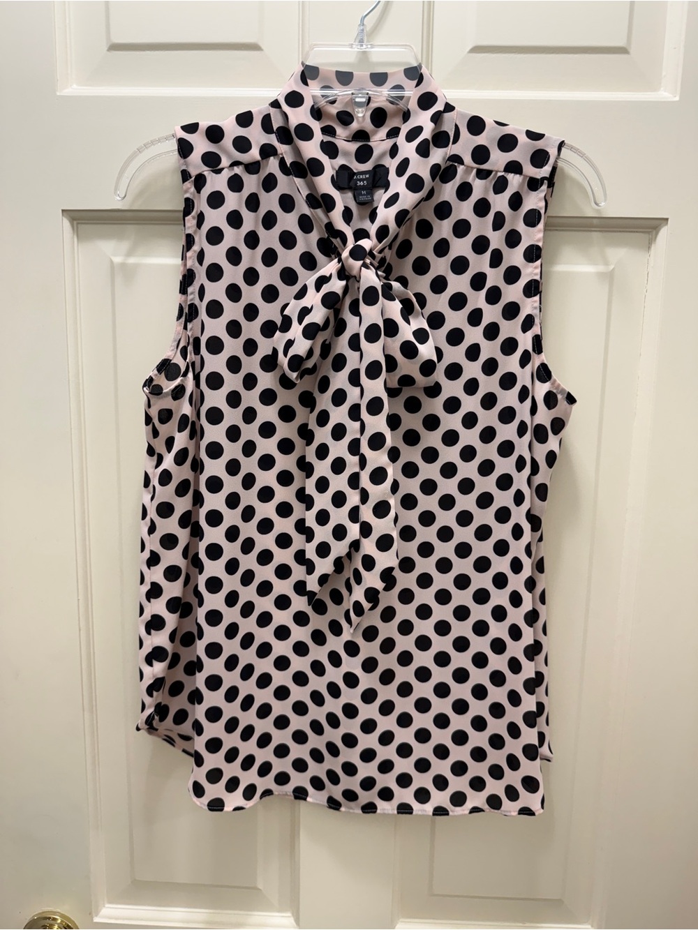 Sleeveless Pink Polka Dot Tie-Neck Blouse
